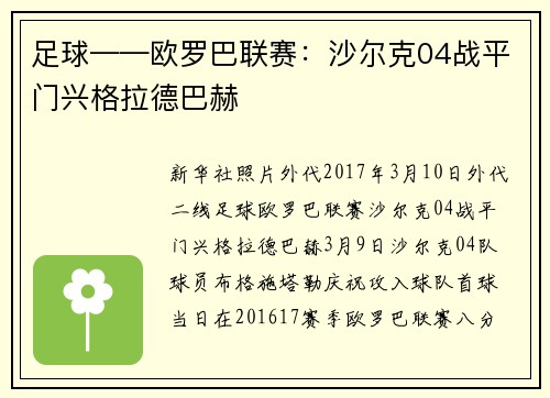 足球——欧罗巴联赛：沙尔克04战平门兴格拉德巴赫