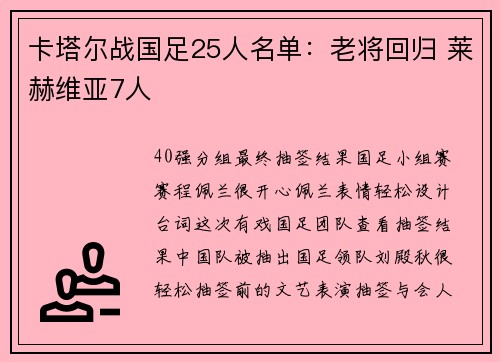 卡塔尔战国足25人名单：老将回归 莱赫维亚7人
